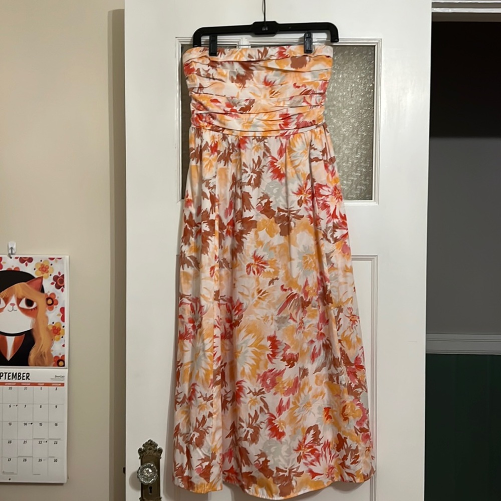 Abercrombie Poplin Cotton Strapless Midi Dress
